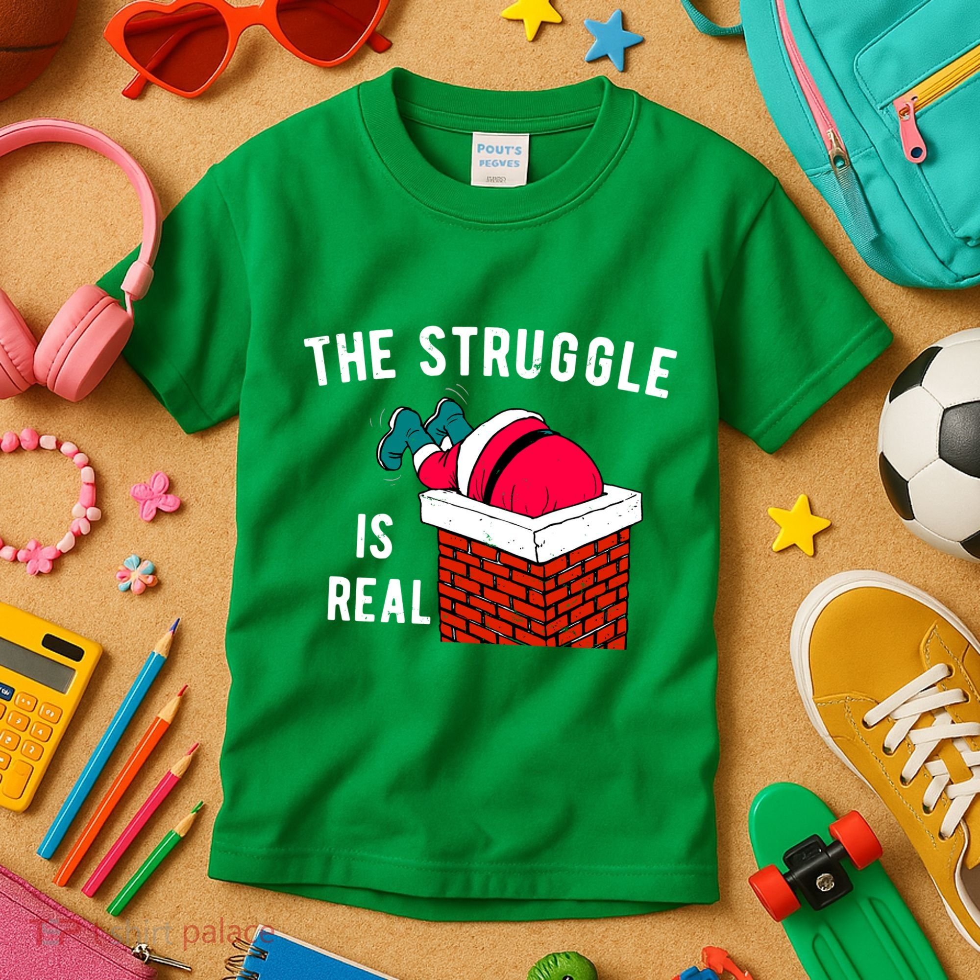 The Struggle Is Real Santa Funny Holiday Kids T-Shirt