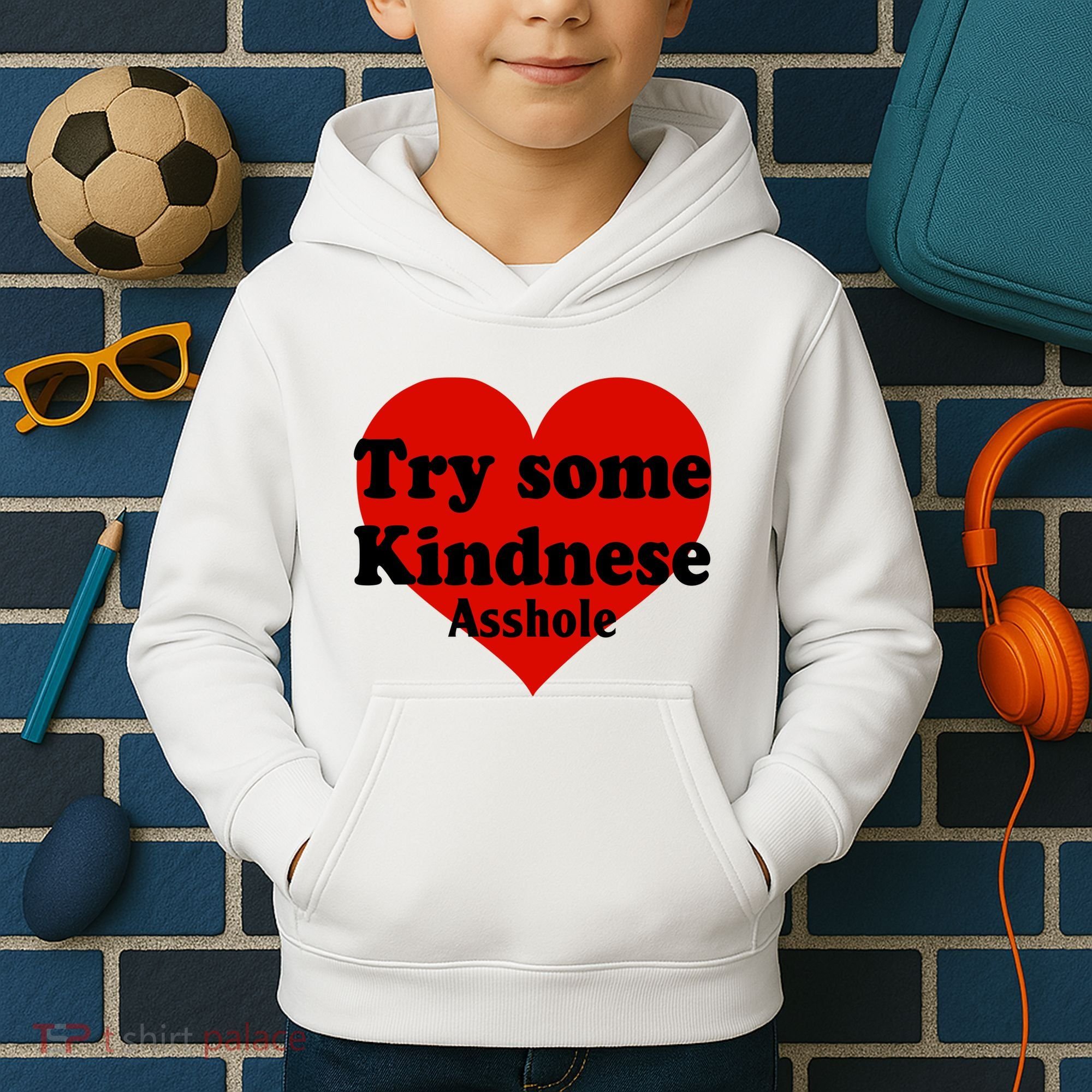 Try Some Kindness Asshole Heart Kids Hoodie