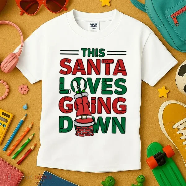 This Santa Loves Going Down Funny Kids T-Shirt