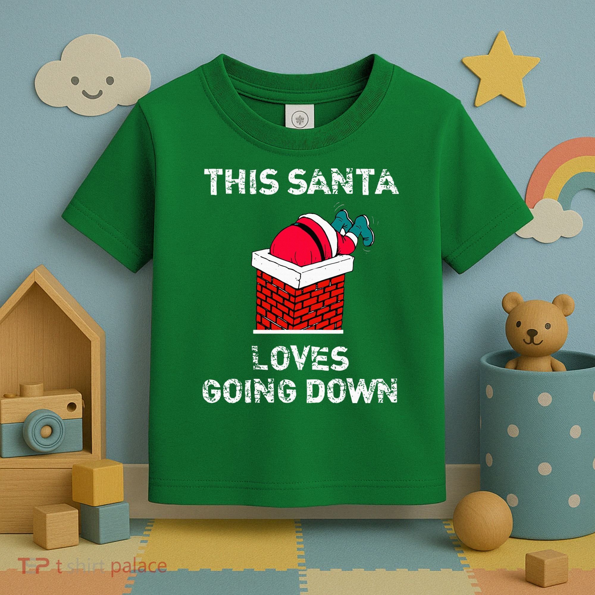 This Santa Loves Going Down Funny Christmas Toddler T-Shirt