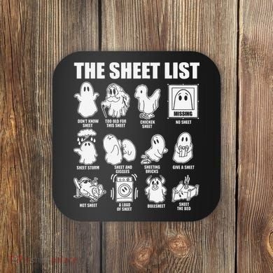 The Sheet List Halloween Funny Boo Sheet Ghost Halloween Coaster