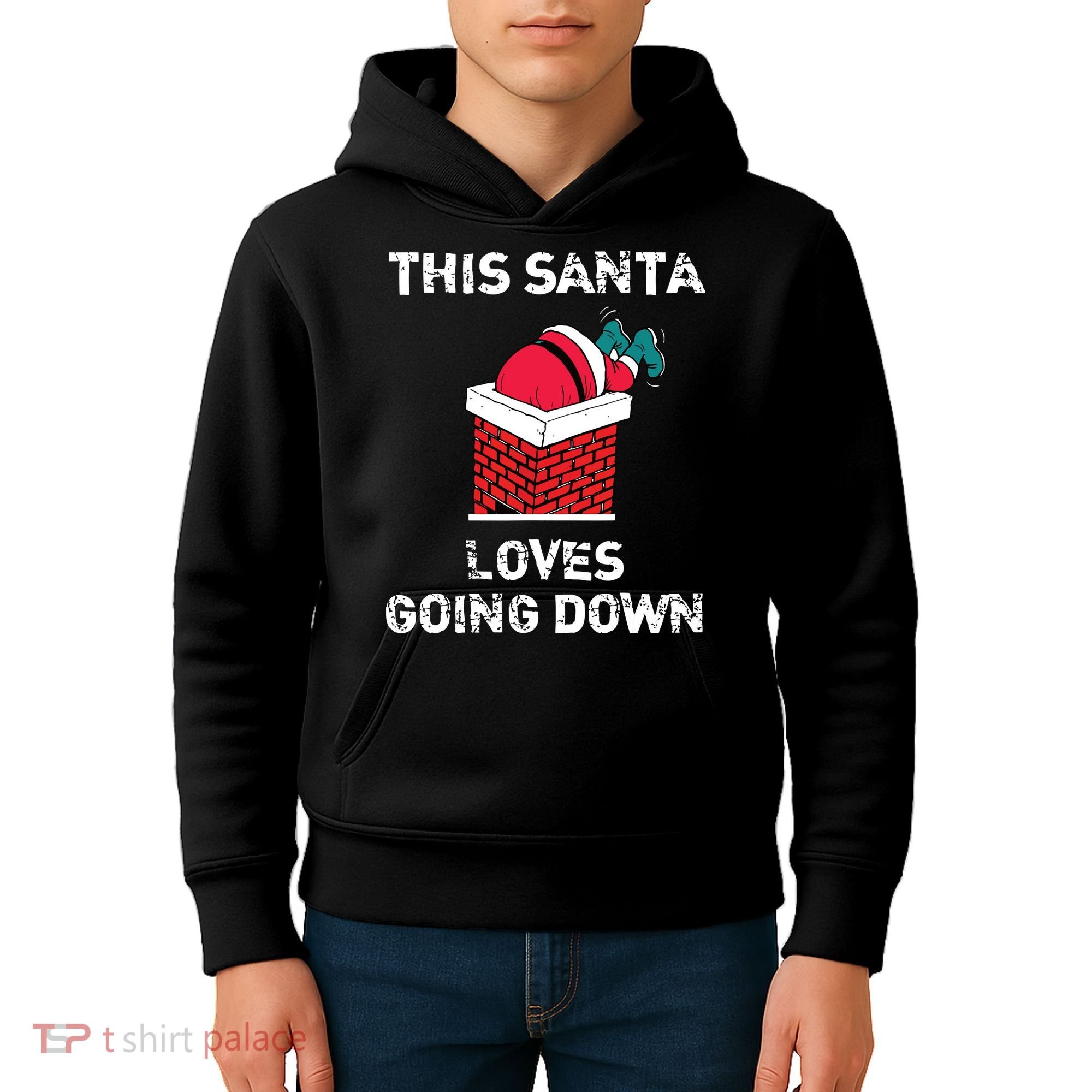 This Santa Loves Going Down Funny Christmas Kids Hoodie