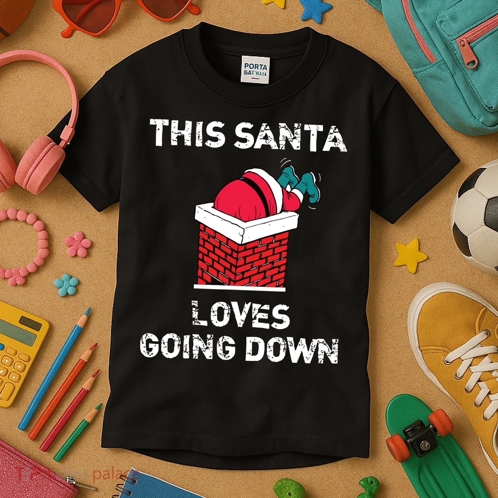 This Santa Loves Going Down Funny Christmas Kids T-Shirt