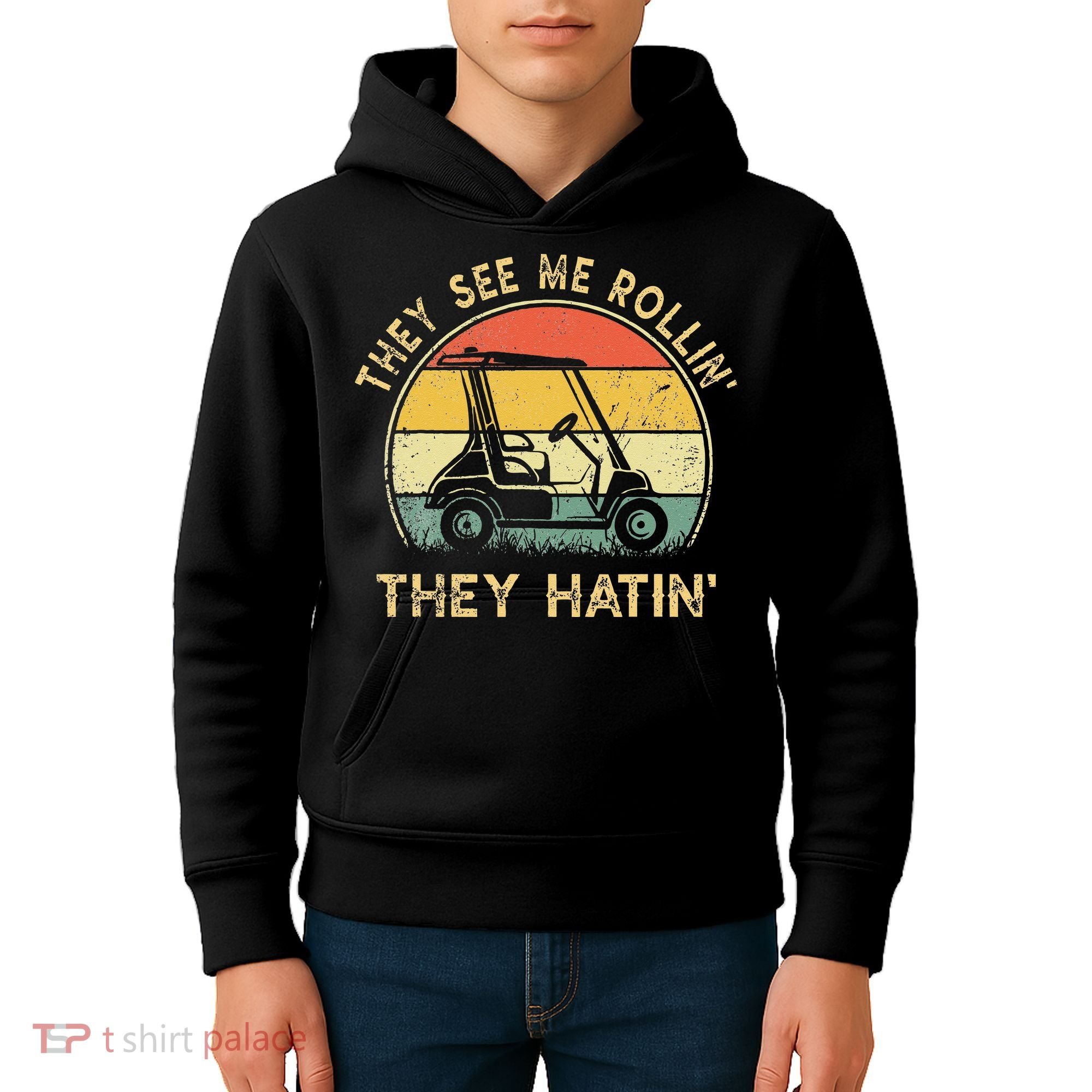 They See Me Rollin They Hatin Golfer Funny Golf Cart Kids Hoodie