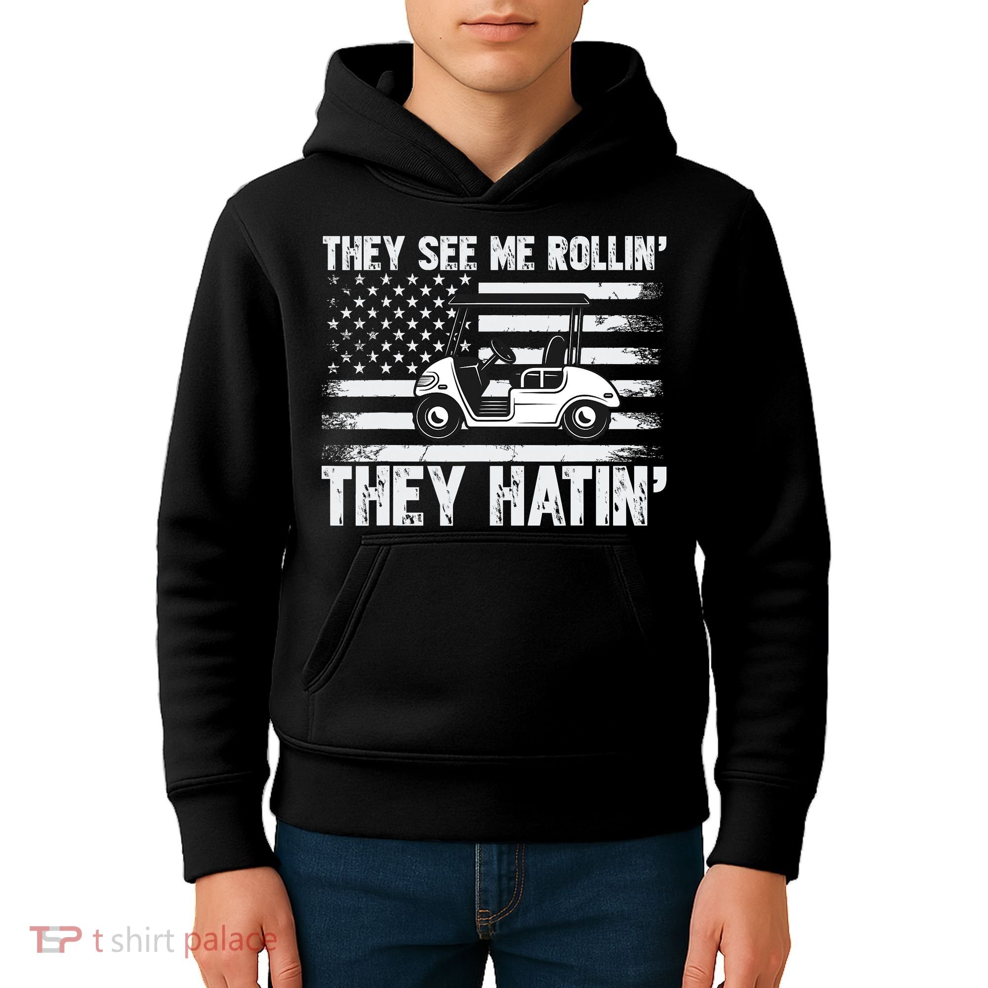 They See Me Rollin Hatin Funny Golf Kids Hoodie
