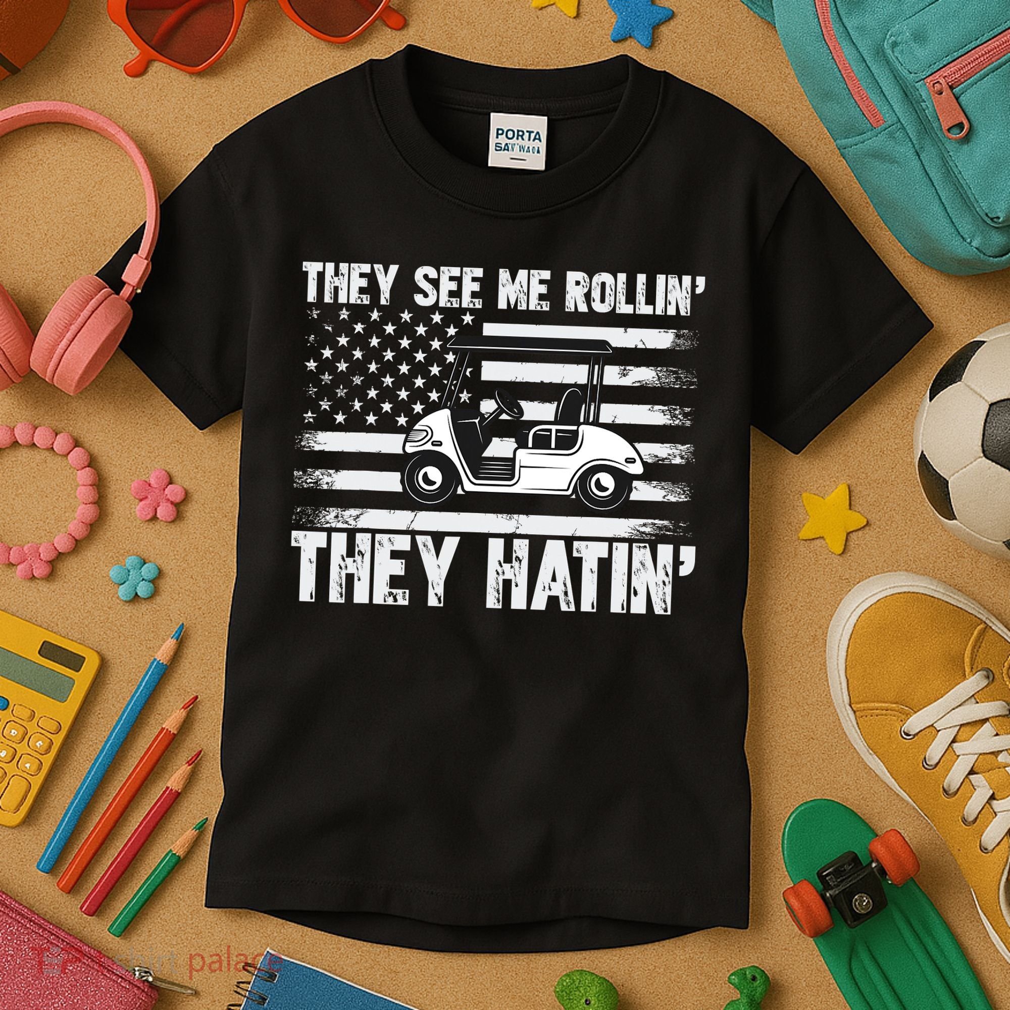 They See Me Rollin Hatin Funny Golf Kids T-Shirt
