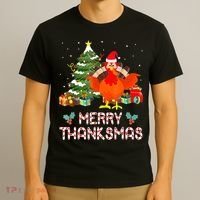 Turkey Santa Merry Thanksmas Christmas Thanksgiving T-Shirt thumb 3