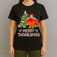 Turkey Santa Merry Thanksmas Christmas Thanksgiving T-Shirt thumb 4