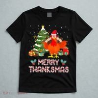 Turkey Santa Merry Thanksmas Christmas Thanksgiving T-Shirt thumb 5