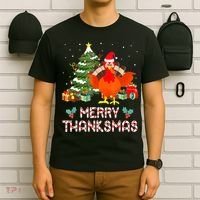 Turkey Santa Merry Thanksmas Christmas Thanksgiving T-Shirt thumb 6