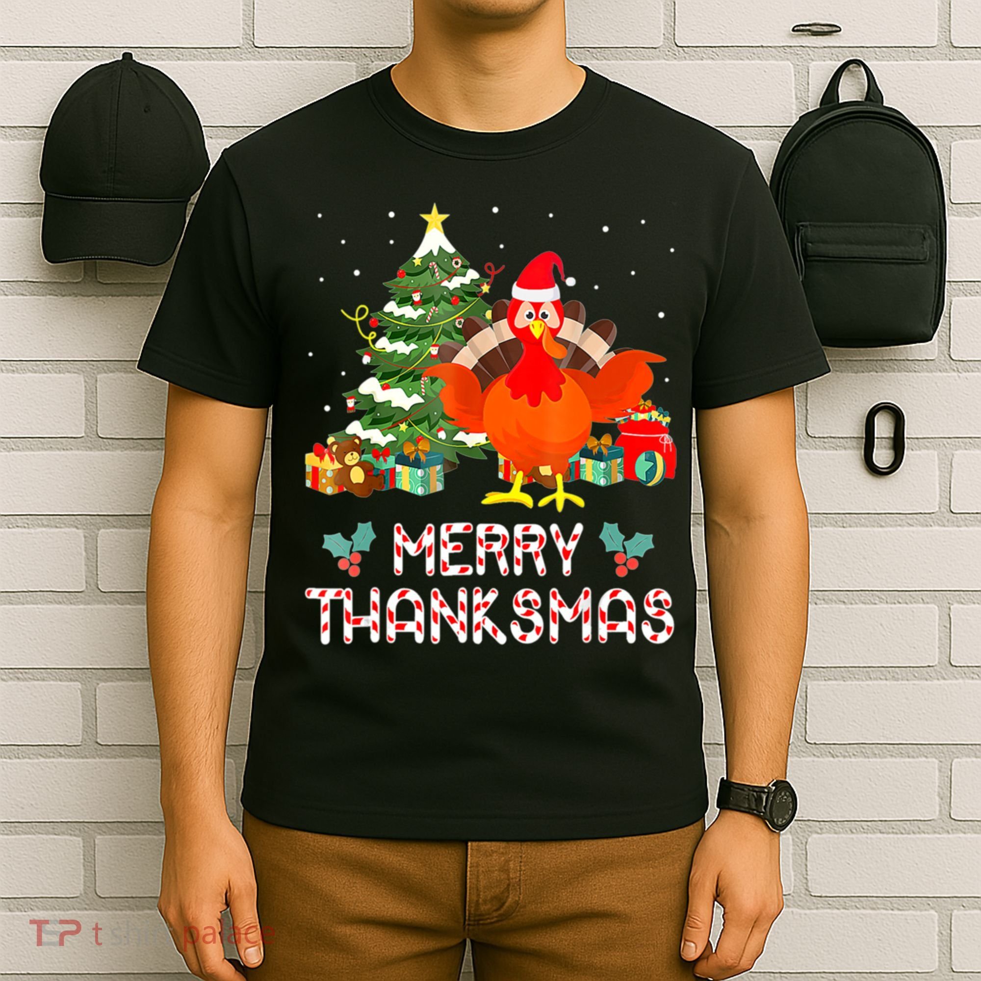 Turkey Santa Merry Thanksmas Christmas Thanksgiving T-Shirt