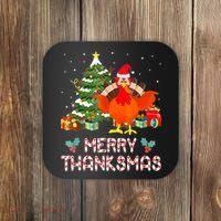 Turkey Santa Merry Thanksmas Christmas Thanksgiving Coaster thumb 0