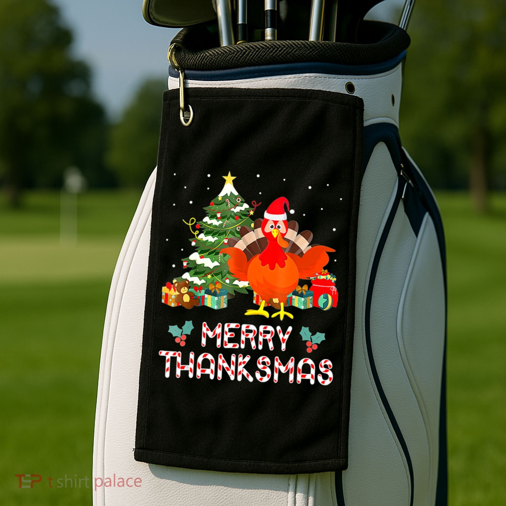 Turkey Santa Merry Thanksmas Christmas Thanksgiving Golf Towel