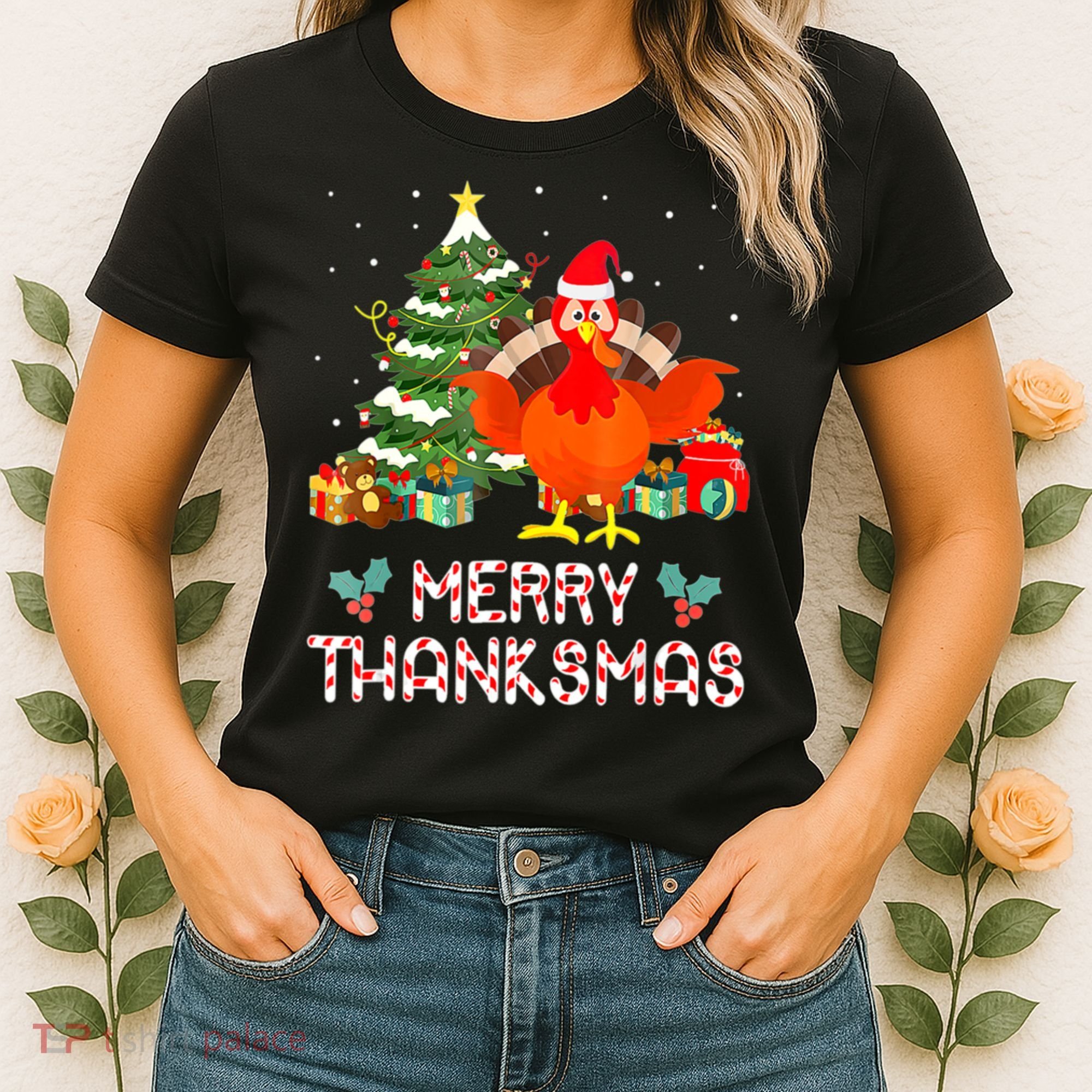 Turkey Santa Merry Thanksmas Christmas Thanksgiving Women's T-Shirt