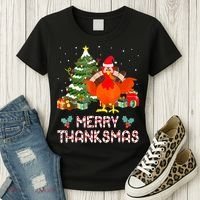 Turkey Santa Merry Thanksmas Christmas Thanksgiving Women's T-Shirt thumb 3