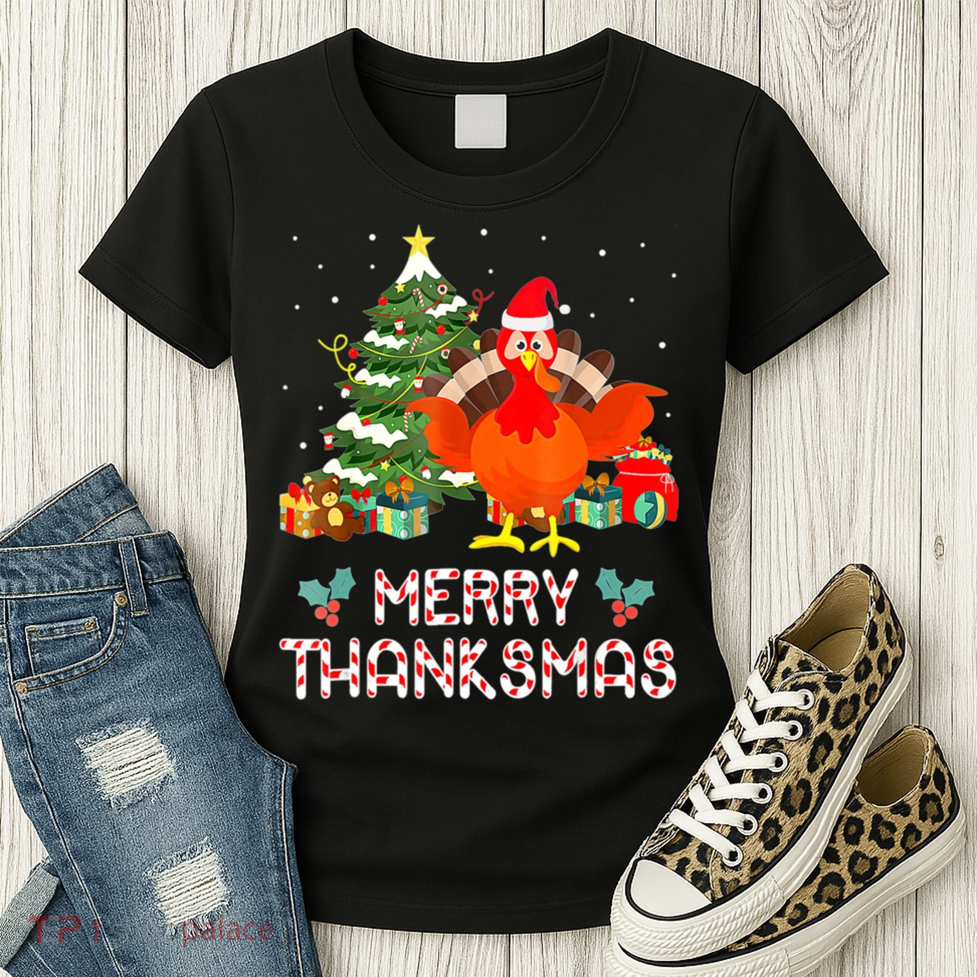Turkey Santa Merry Thanksmas Christmas Thanksgiving Women's T-Shirt
