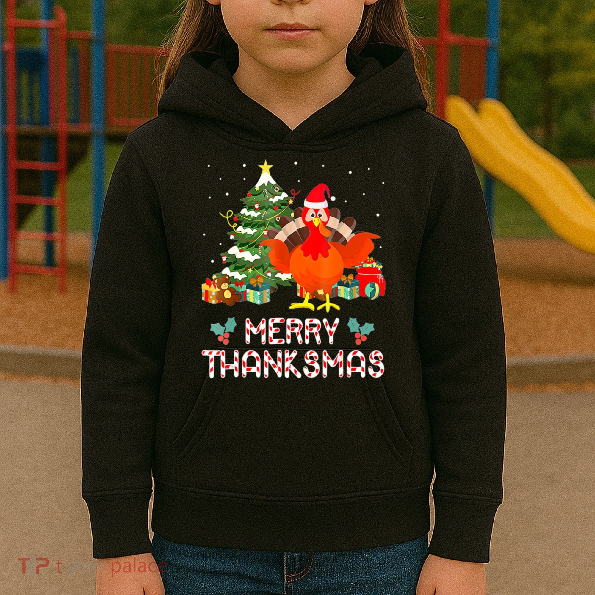 Turkey Santa Merry Thanksmas Christmas Thanksgiving Kids Hoodie