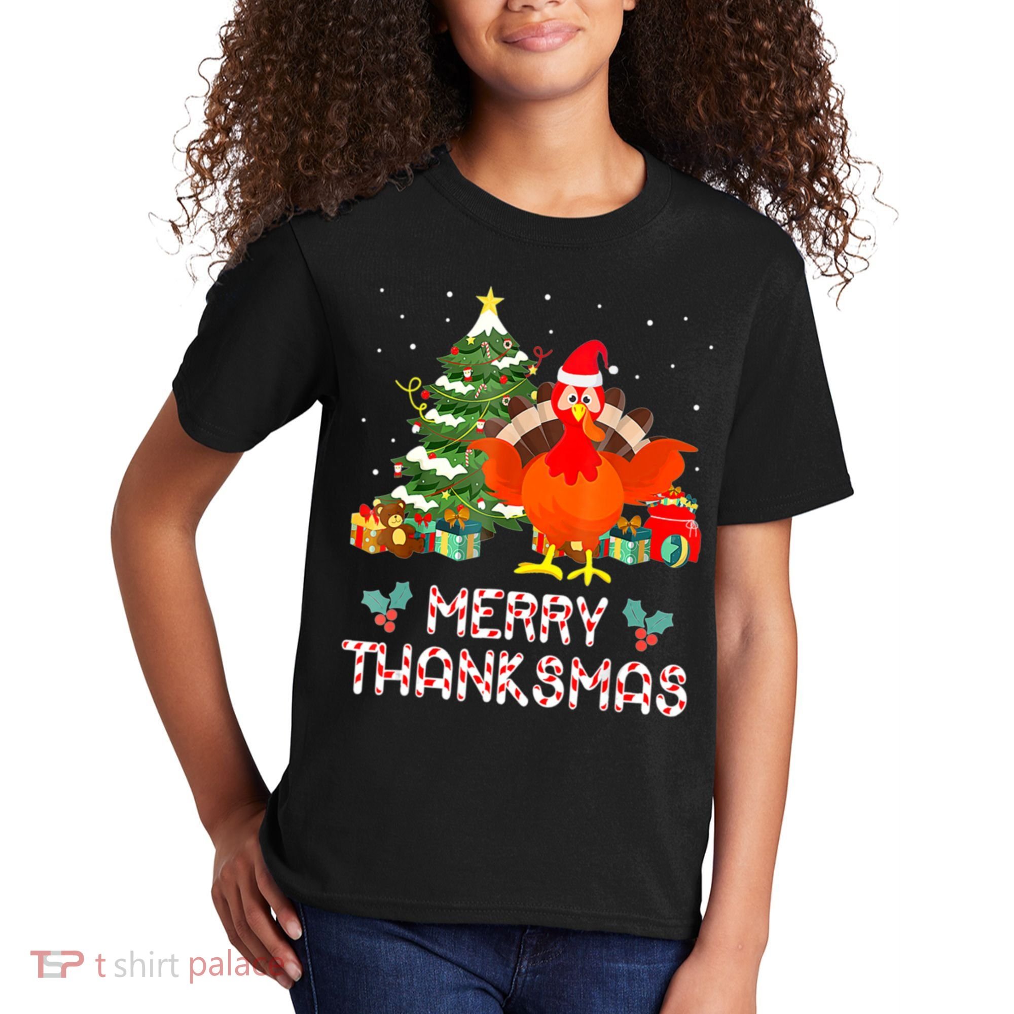 Turkey Santa Merry Thanksmas Christmas Thanksgiving Kids T-Shirt