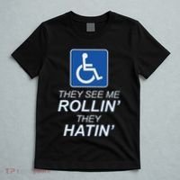 They See Me Rollin They Hatin Funny Wheelchair Graphic T-Shirt thumb 5