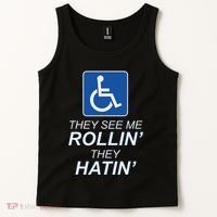 They See Me Rollin They Hatin Funny Wheelchair Graphic Tank Top thumb 2