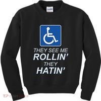 They See Me Rollin They Hatin Funny Wheelchair Graphic Kids Sweatshirt thumb 0