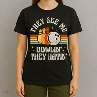 They See Me Bowlin They Hatin Retro Team Bowler Bowling 60s 70s T-Shirt thumb 4