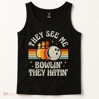 They See Me Bowlin They Hatin Retro Team Bowler Bowling 60s 70s Tank Top thumb 2