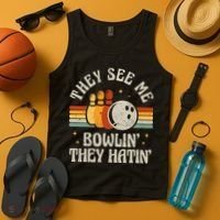 They See Me Bowlin They Hatin Retro Team Bowler Bowling 60s 70s Tank Top thumb 4