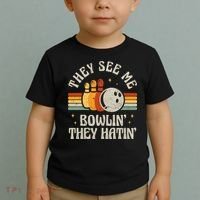 They See Me Bowlin They Hatin Retro Team Bowler Bowling 60s 70s Toddler T-Shirt thumb 2