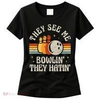 They See Me Bowlin They Hatin Retro Team Bowler Bowling 60s 70s Women's T-Shirt thumb 0