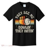 They See Me Bowlin They Hatin Retro Team Bowler Bowling 60s 70s Kids T-Shirt thumb 0