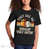 They See Me Bowlin They Hatin Retro Team Bowler Bowling 60s 70s Kids T-Shirt thumb 2