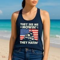 They See Me Mowing They Hatin Funny Lawn Mowing Women's Tank Top thumb 2