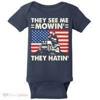They See Me Mowing They Hatin Funny Lawn Mowing Baby Bodysuit thumb 0