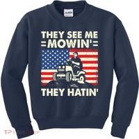 They See Me Mowing They Hatin Funny Lawn Mowing Kids Sweatshirt thumb 0