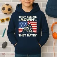 They See Me Mowing They Hatin Funny Lawn Mowing Kids Hoodie thumb 2