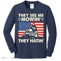They See Me Mowing They Hatin Funny Lawn Mowing Kids Long Sleeve Shirt thumb 0