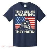 They See Me Mowing They Hatin Funny Lawn Mowing Kids T-Shirt thumb 0
