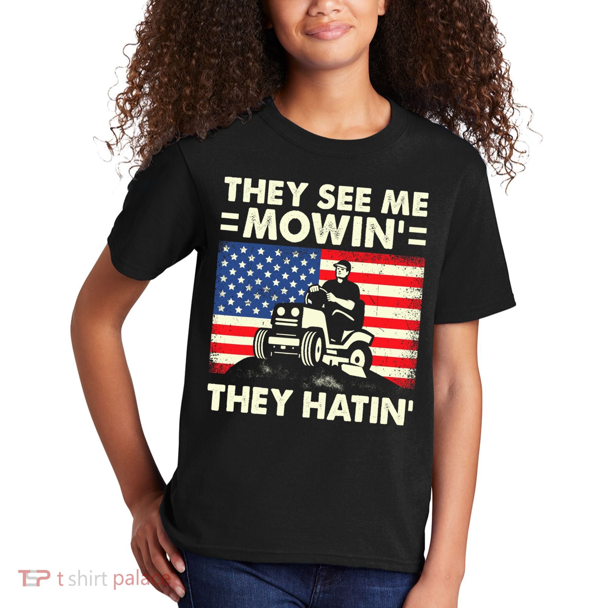They See Me Mowing They Hatin Funny Lawn Mowing Kids T-Shirt