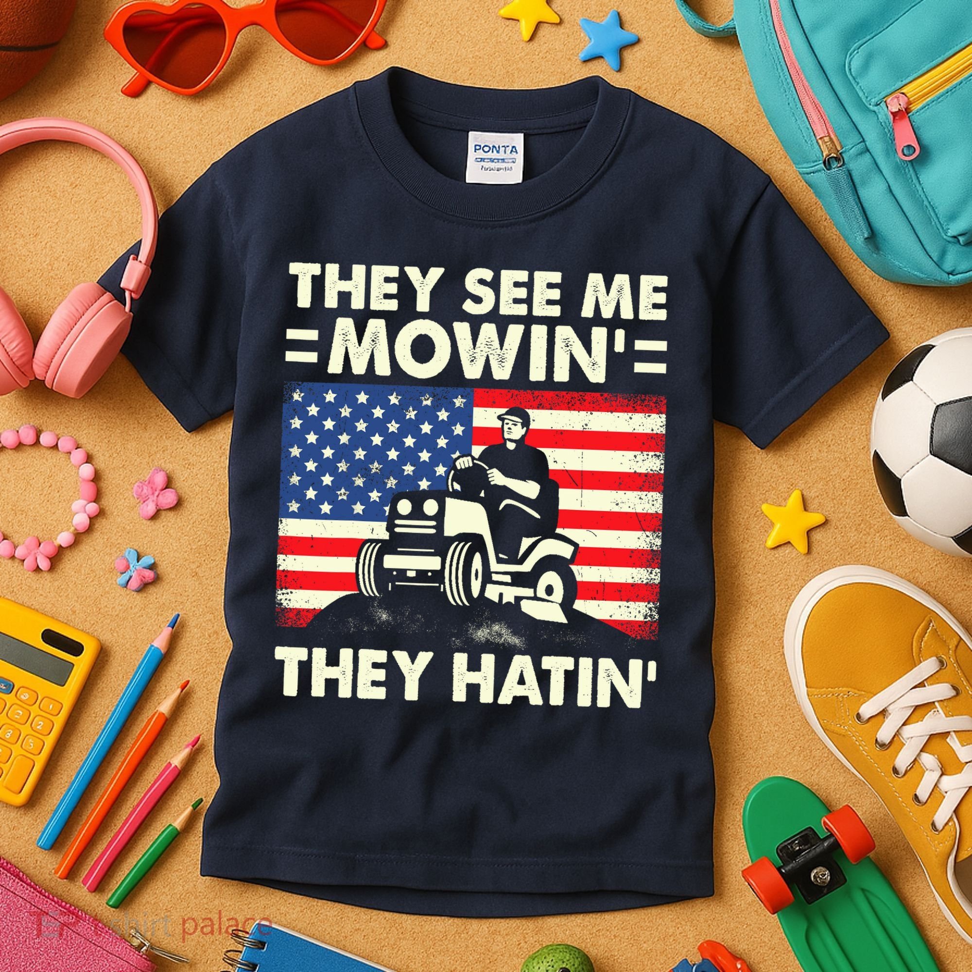 They See Me Mowing They Hatin Funny Lawn Mowing Kids T-Shirt