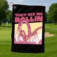 They See Me Rollin Funny Roller Coaster Golf Towel thumb 1
