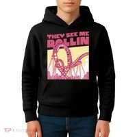 They See Me Rollin Funny Roller Coaster Kids Hoodie thumb 4