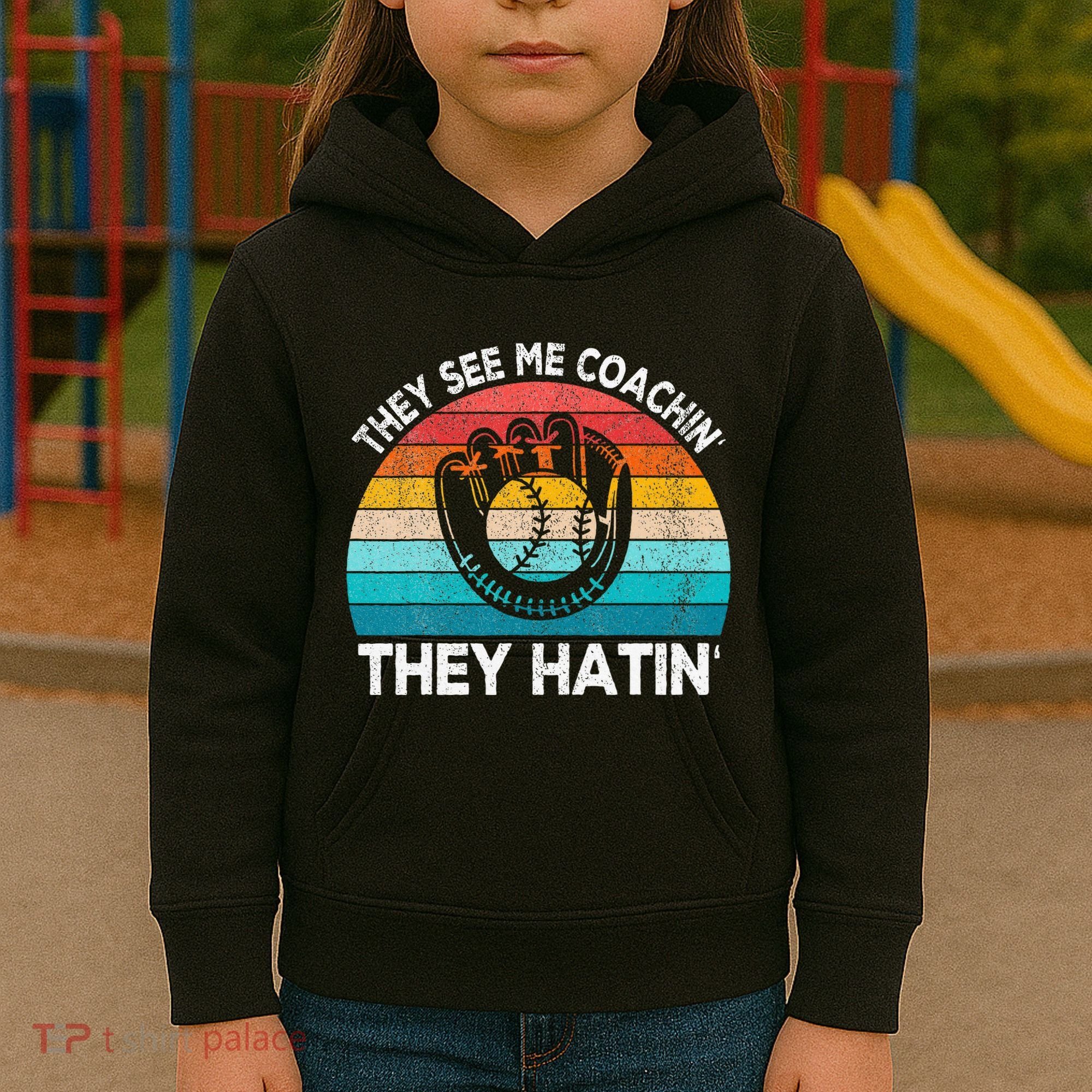 They See Me Coachin Softball Coach Softball Team Coach Kids Hoodie