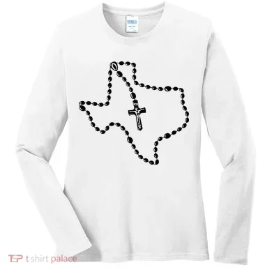 Texas State Map Catholic Rosary Women's Long Sleeve Shirt