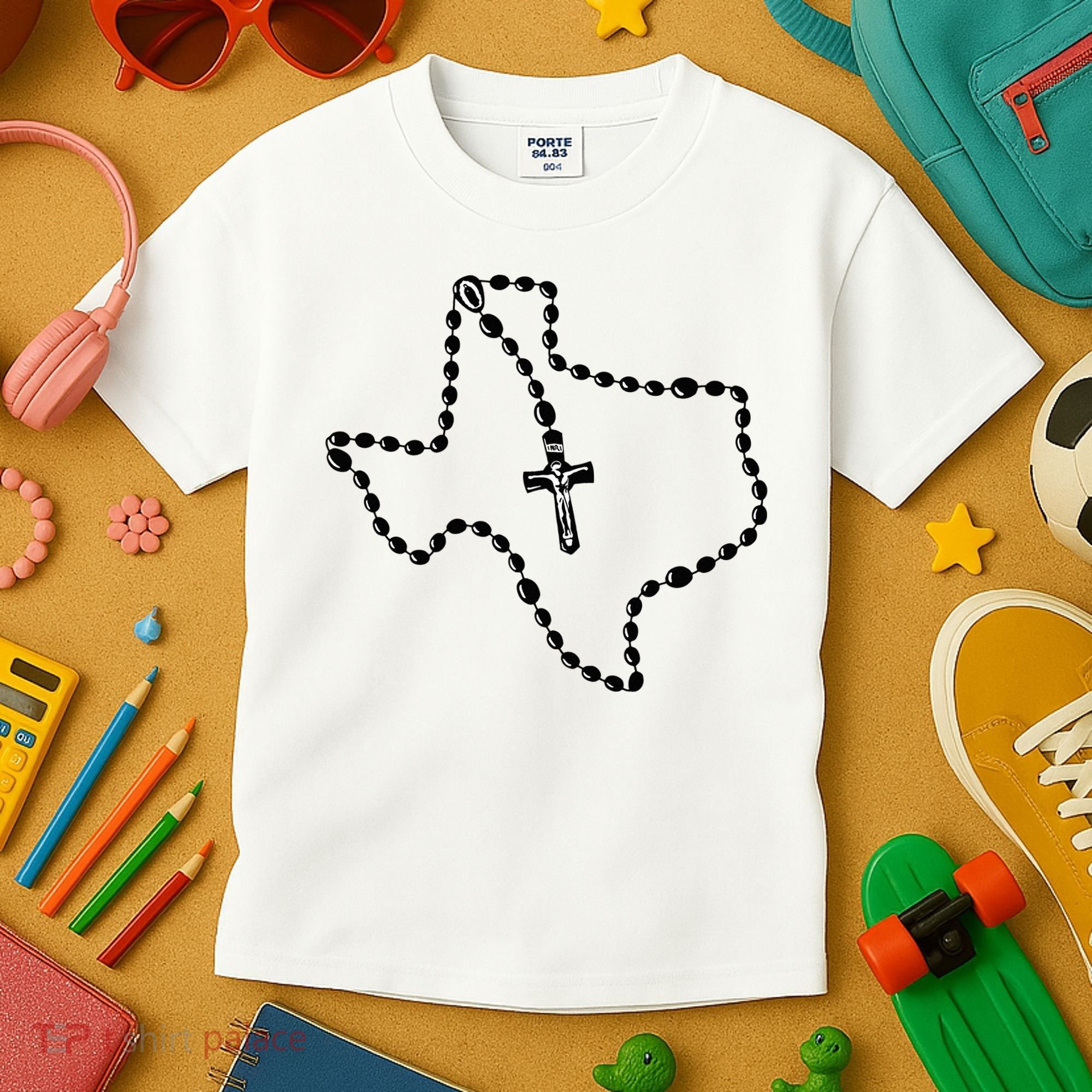 Texas State Map Catholic Rosary Kids T-Shirt
