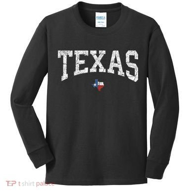 Texas State Map Flag Distressed Kids Long Sleeve Shirt