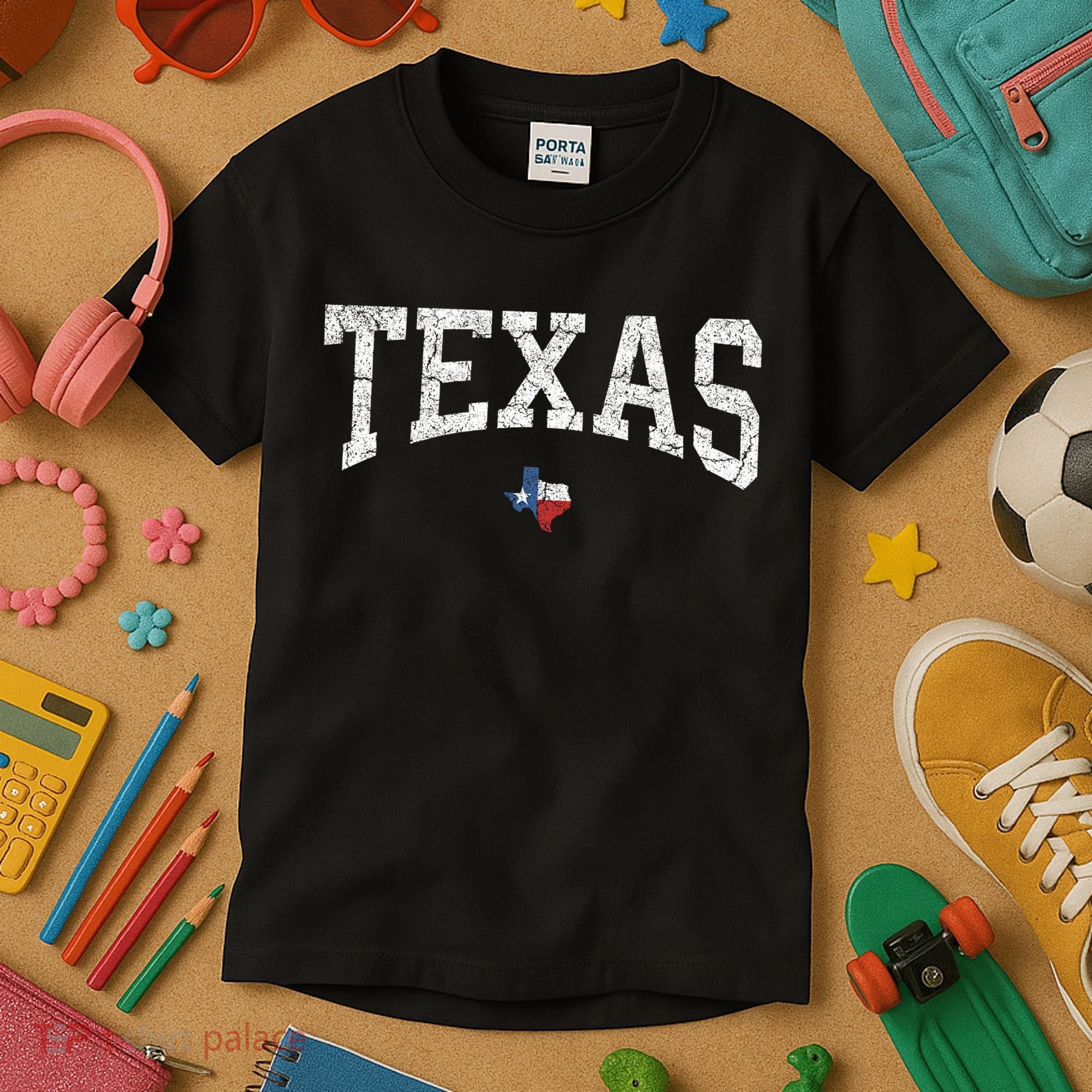 Texas State Map Flag Distressed Kids T-Shirt