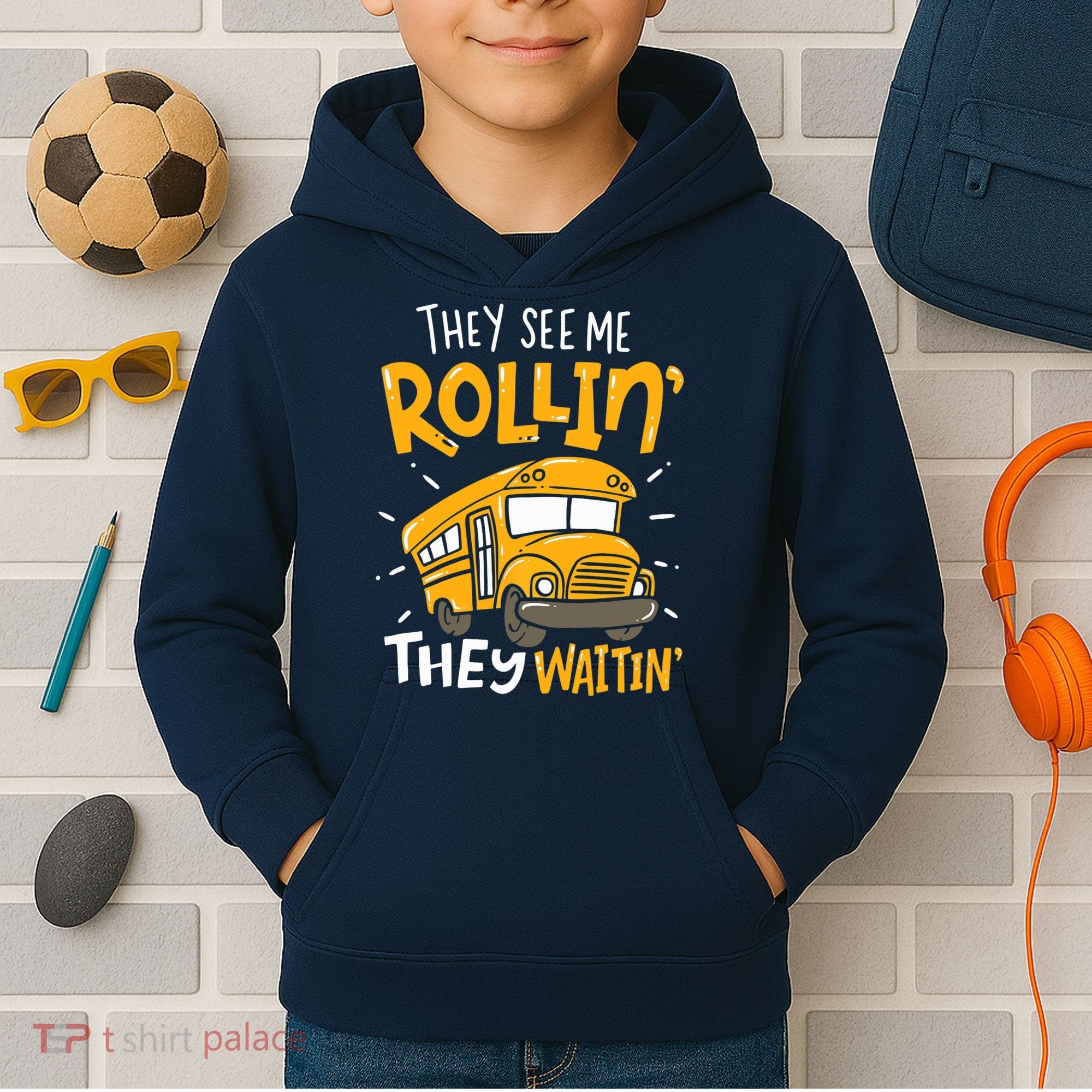They See Me Rollin' They Waiting' Funny School Bus Driver Kids Hoodie