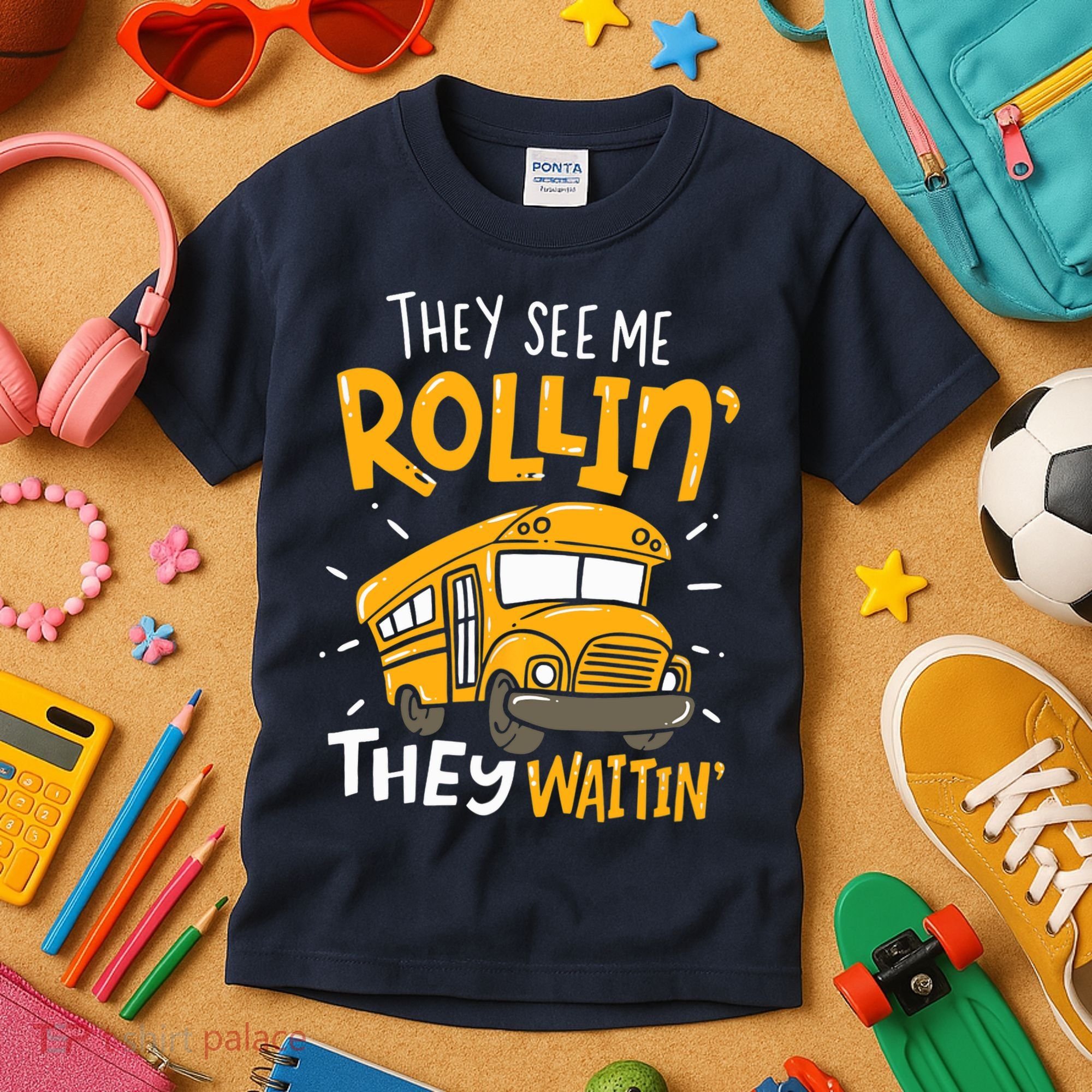 They See Me Rollin' They Waiting' Funny School Bus Driver Kids T-Shirt