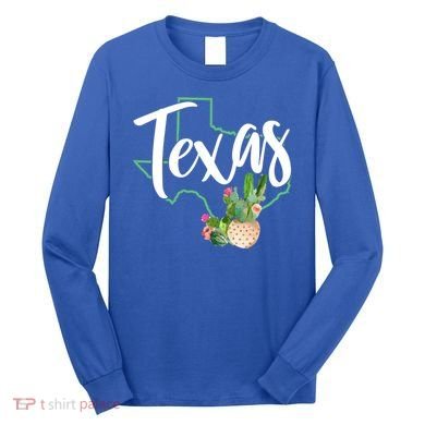 Texas State Map Pride Cactus Vintage Texas Gift Long Sleeve Shirt